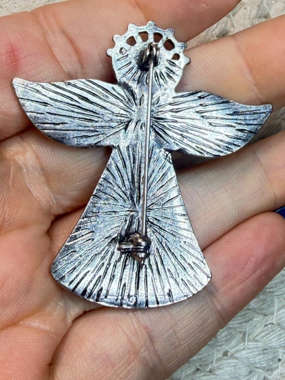 Kenneth Cole Angel Brooch | Blue Rhinestone Enamel Pin | Vintage Figural Jewelry - Picture 6 of 7